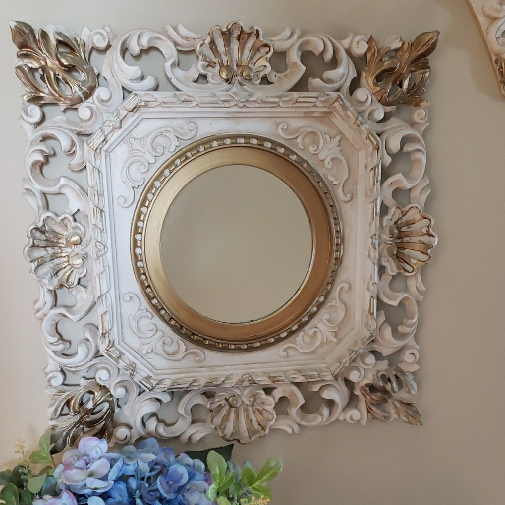 Gold and White Baroque-Inspired Wall Art Mirror
